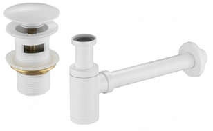 Mexen demi-siphone rond pour lavabo avec bouchon clic-clac, avec trop-plein, Blanc - 7992050-20