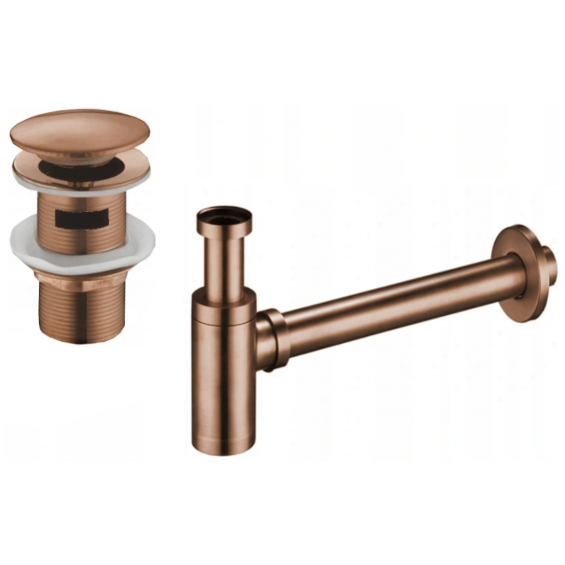 Mexen demi-siphon lavabo rond avec bouchon click-clack, avec trop-plein, or rose - 7992050-60