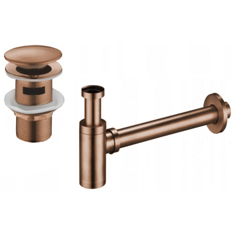 Mexen demi-siphone rond pour lavabo avec bouchon clic-clac, avec trop-plein, Or rose - 7992050-60