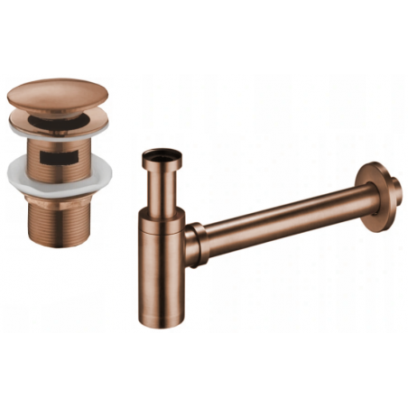 Mexen demi-siphon lavabo rond avec bouchon click-clack, avec trop-plein, or rose - 7992050-60