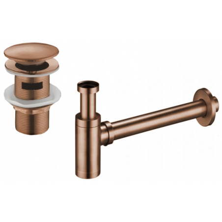 Mexen demi-siphone rond pour lavabo avec bouchon clic-clac, avec trop-plein, Or rose - 7992050-60