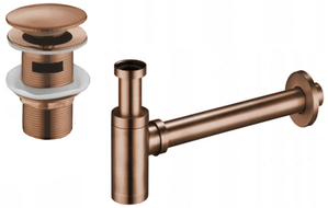 Mexen demi-siphone rond pour lavabo avec bouchon clic-clac, avec trop-plein, Or rose - 7992050-60
