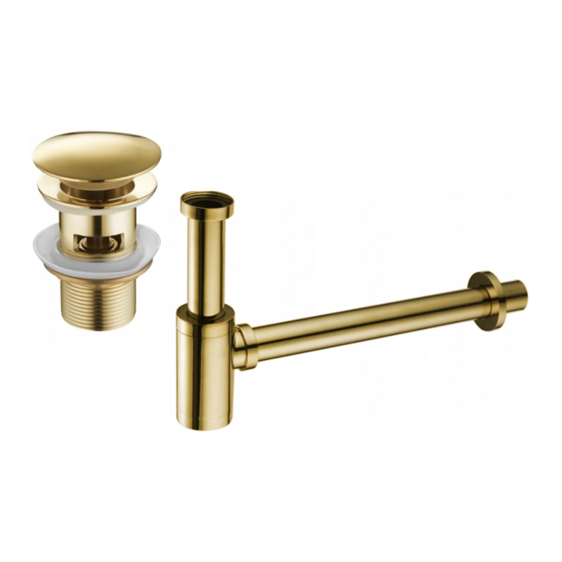 Mexen demi-siphone rond pour lavabo avec bouchon clic-clac, avec trop-plein, Or - 7992050-50