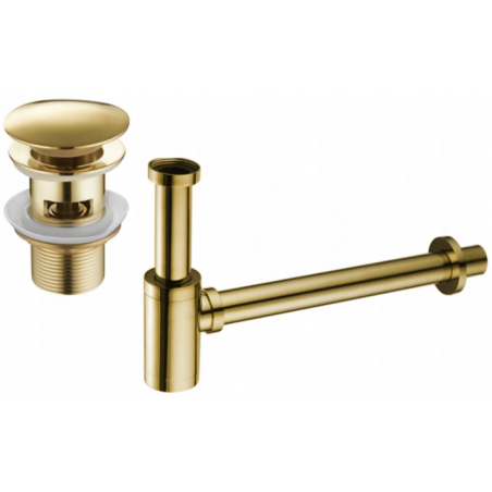 Mexen demi-siphone rond pour lavabo avec bouchon clic-clac, avec trop-plein, Or - 7992050-50