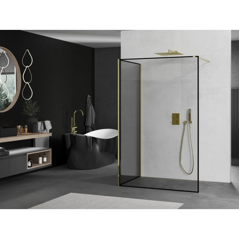 Mexen Kioto paroi de douche Walk-in 120 x 80 cm, cadre noir, doré - 800-120-212-50-70-080