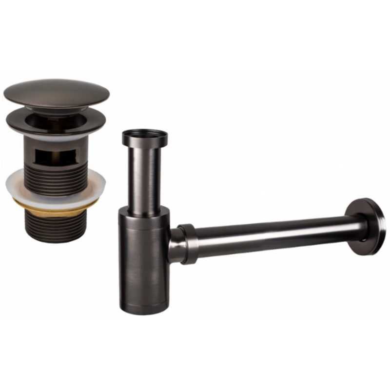 Mexen demi-siphone rond pour lavabo avec bouchon clic-clac, avec trop-plein, Graphite - 7992050-66