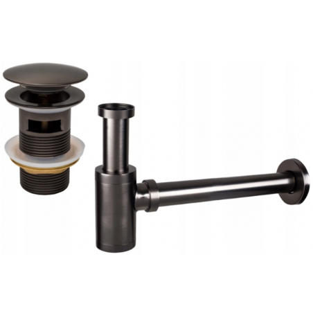Mexen siphon demi-ronde pour lavabo avec bouchon clic-clac, avec trop-plein, gris canon brossé - 7992050-66