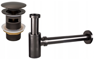 Mexen demi-siphone rond pour lavabo avec bouchon clic-clac, avec trop-plein, Graphite - 7992050-66