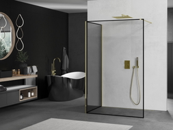 Mexen Kioto paroi de douche Walk-in 110 x 90 cm, cadre noir, doré - 800-110-212-50-70-090