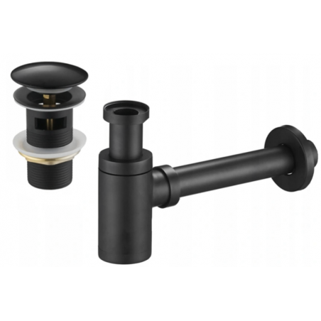 Mexen demi-siphone rond pour lavabo avec bouchon clic-clac, avec trop-plein, Noir - 7992050-70