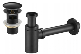 Mexen demi-siphone rond pour lavabo avec bouchon clic-clac, avec trop-plein, Noir - 7992050-70