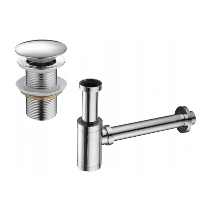 Mexen demi-siphon rond pour lavabo avec bouchon céramique clic-clac, sans trop-plein, Chrome - 7991050-00