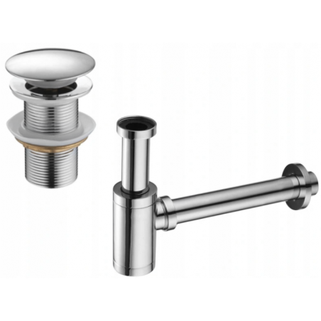 Mexen demi-siphon rond pour lavabo avec bouchon céramique clic-clac, sans trop-plein, Chrome - 7991050-00