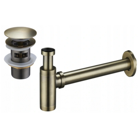 Mexen demi-siphon d'évier rond avec bouchon clic-clac, avec trop-plein, laiton antique - 7992050-40
