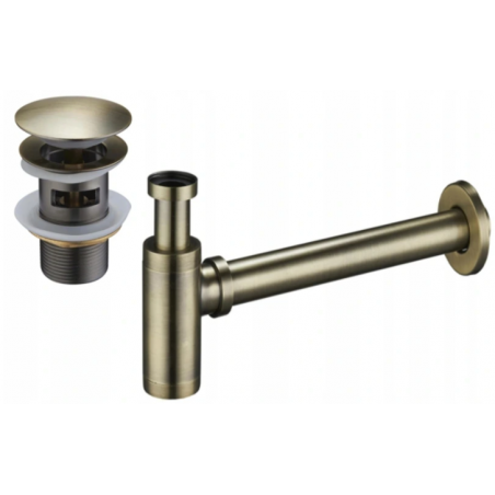 Mexen demi-siphone rond pour lavabo avec bouchon clic-clac, avec trop-plein, Laiton antique - 7992050-40