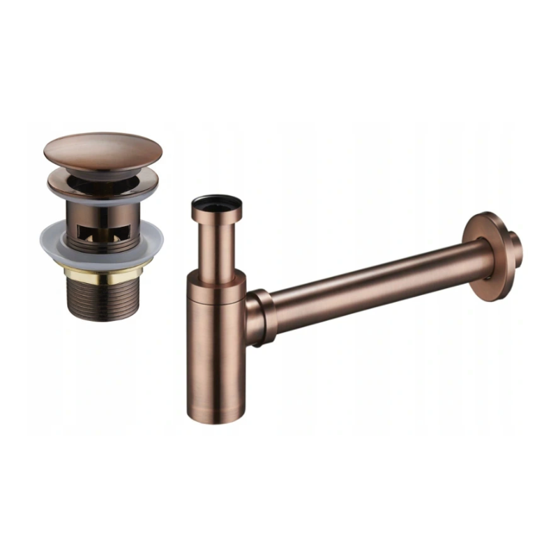 Mexen demi-siphone rond pour lavabo avec bouchon clic-clac, avec trop-plein, Cuivre antique - 7992050-45