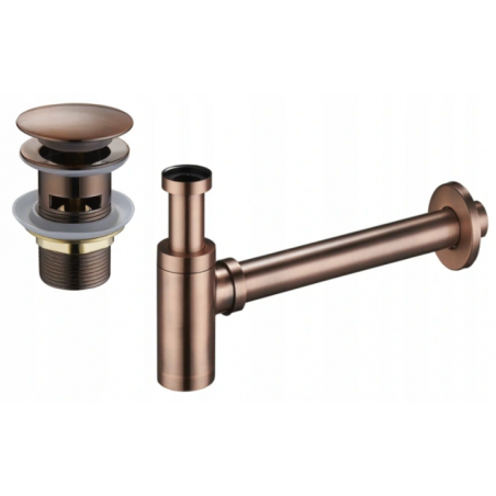 Mexen demi-siphone rond pour lavabo avec bouchon clic-clac, avec trop-plein, Cuivre antique - 7992050-45