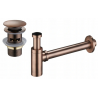 Mexen demi-siphone rond pour lavabo avec bouchon clic-clac, avec trop-plein, Cuivre antique - 7992050-45