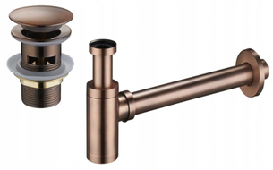 Mexen demi-siphone rond pour lavabo avec bouchon clic-clac, avec trop-plein, Cuivre antique - 7992050-45