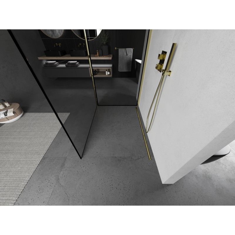Mexen Kioto paroi de douche Walk-in 130 x 110 cm, cadre noir, doré - 800-130-212-50-70-110