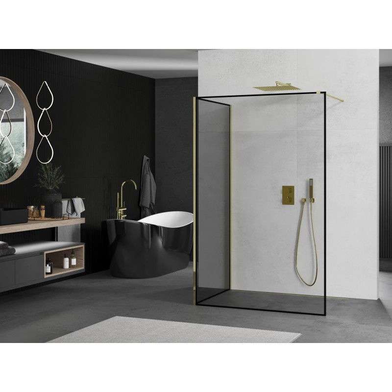 Mexen Kioto paroi de douche Walk-in 130 x 120 cm, cadre noir, or - 800-130-212-50-70-120