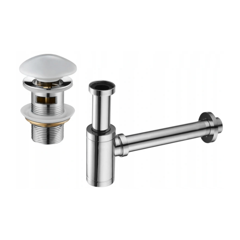 Mexen siphon de lavabo semi-circulaire avec bouchon céramique clic-clac, avec trop-plein, chrome/blanc - 7992050-02