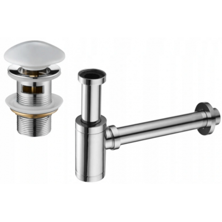 Mexen demi-siphon rond pour lavabo avec clic-clac en céramique, avec trop-plein, Chrome/Blanc - 7992050-02