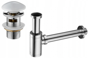 Mexen siphon de lavabo semi-circulaire avec bouchon céramique clic-clac, avec trop-plein, chrome/blanc - 7992050-02
