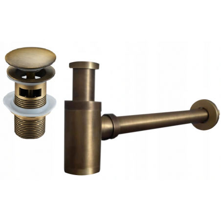 Mexen demi-siphone rond pour lavabo avec bouchon clic-clac, avec trop-plein, Bronze antique - 7992050-30