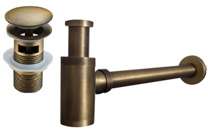 Mexen demi-siphone rond pour lavabo avec bouchon clic-clac, avec trop-plein, Bronze antique - 7992050-30