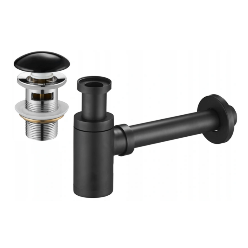 Mexen demi-siphon rond pour lavabo avec clic-clac en céramique, avec trop-plein, Noir - 7992050-75
