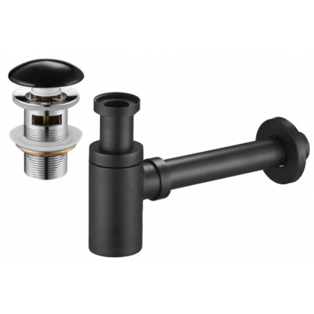 Mexen demi-siphon rond pour lavabo avec clic-clac en céramique, avec trop-plein, Noir - 7992050-75