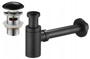 Mexen demi-siphon rond pour lavabo avec clic-clac en céramique, avec trop-plein, Noir - 7992050-75