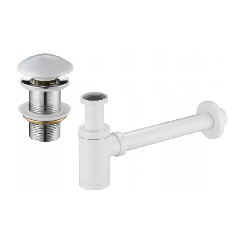 Mexen demi-siphone rond pour lavabo avec bouchon clic-clac en céramique, sans trop-plein, Blanc - 7991050-25
