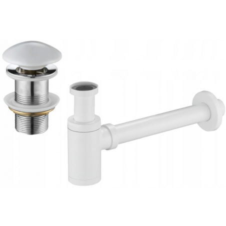 Mexen demi-siphone rond pour lavabo avec bouchon clic-clac en céramique, sans trop-plein, Blanc - 7991050-25