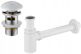 Mexen demi-siphon de lavabo rond avec bouchon céramique clic-clac, avec trop-plein, blanc - 7992050-25