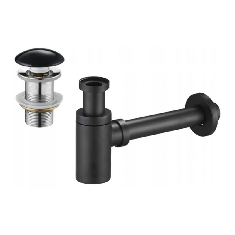 Mexen demi-siphone rond pour lavabo avec bouchon clic-clac en céramique, sans trop-plein, Noir - 7991050-75