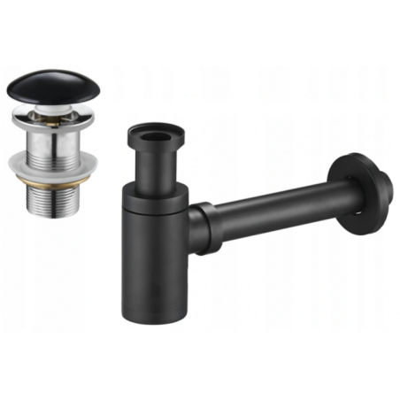 Mexen demi-siphone rond pour lavabo avec bouchon clic-clac en céramique, sans trop-plein, Noir - 7991050-75