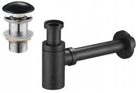 Mexen demi-siphone rond pour lavabo avec bouchon clic-clac en céramique, sans trop-plein, Noir - 7991050-75