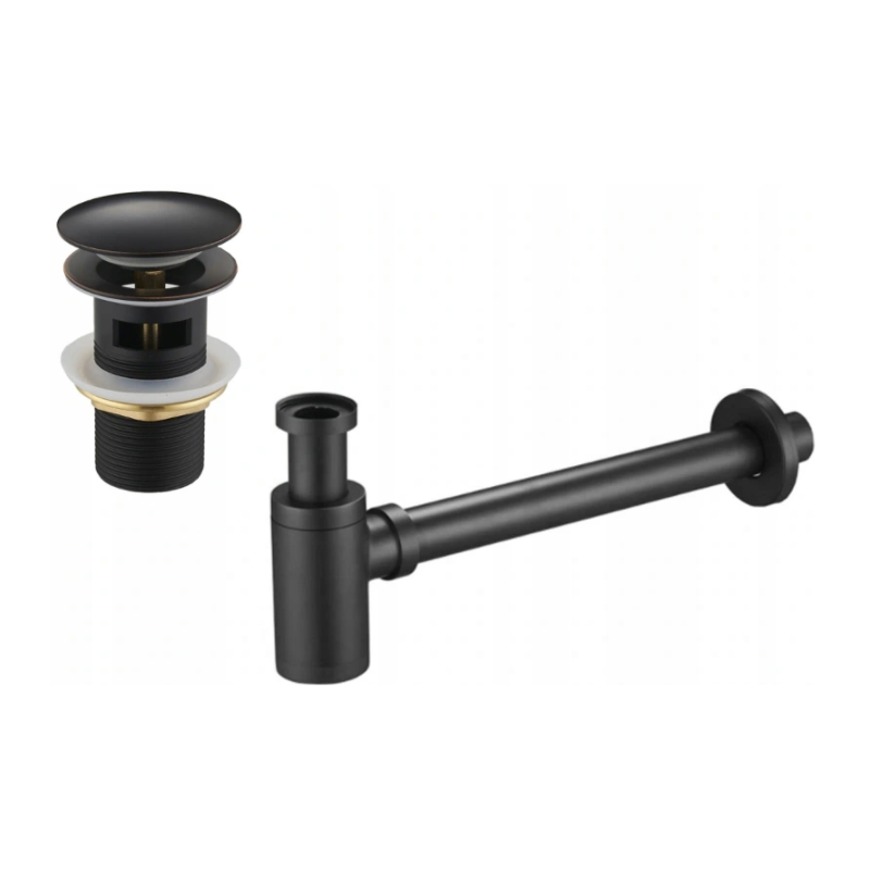 Mexen demi-siphon rond pour lavabo avec clic-clac en céramique, avec trop-plein, Noire antique - 7992050-79