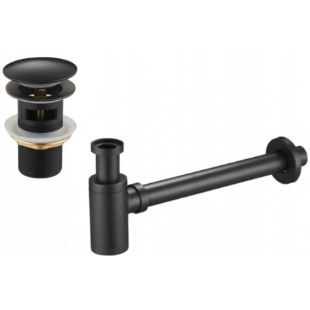 Mexen demi-siphon rond pour lavabo avec clic-clac en céramique, avec trop-plein, Noire antique - 7992050-79