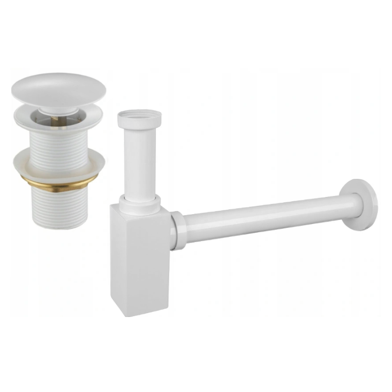 Mexen demi-siphon carré pour lavabo avec bouchon clic-clac, sans trop-plein, Blanc - 7991060-20