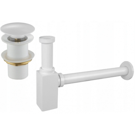 Mexen demi-siphon carré pour lavabo avec bouchon clic-clac, sans trop-plein, Blanc - 7991060-20