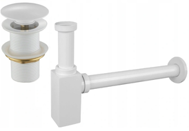Mexen demi-siphon carré pour lavabo avec bouchon clic-clac, sans trop-plein, Blanc - 7991060-20