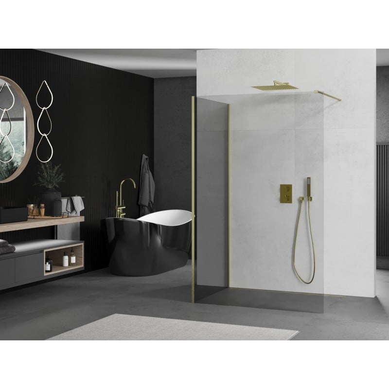 Mexen Kioto paroi de douche Walk-in 140 x 85 cm, transparent, or brossé - 800-140-212-55-00-085