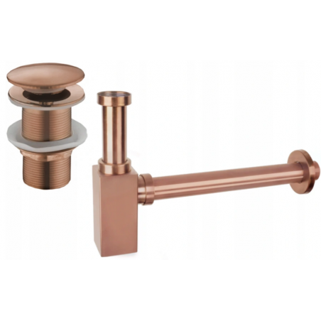 Mexen demi-siphon carré pour lavabo avec bouchon clic-clac, sans trop-plein, Or rose - 7991060-60