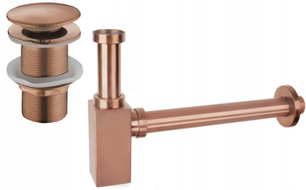 Mexen demi-siphon carré pour lavabo avec bouchon clic-clac, sans trop-plein, Or rose - 7991060-60