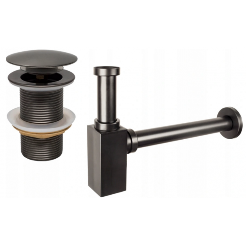 Mexen demi-siphon carré pour lavabo avec bouchon clic-clac, sans trop-plein, Graphite - 7991060-66