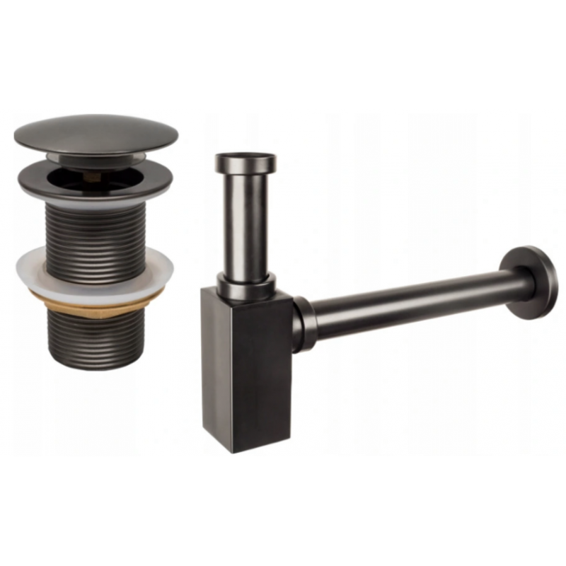 Mexen demi-siphon de lavabo carré avec bouchon clic-clac, sans trop-plein, graphite - 7991060-66