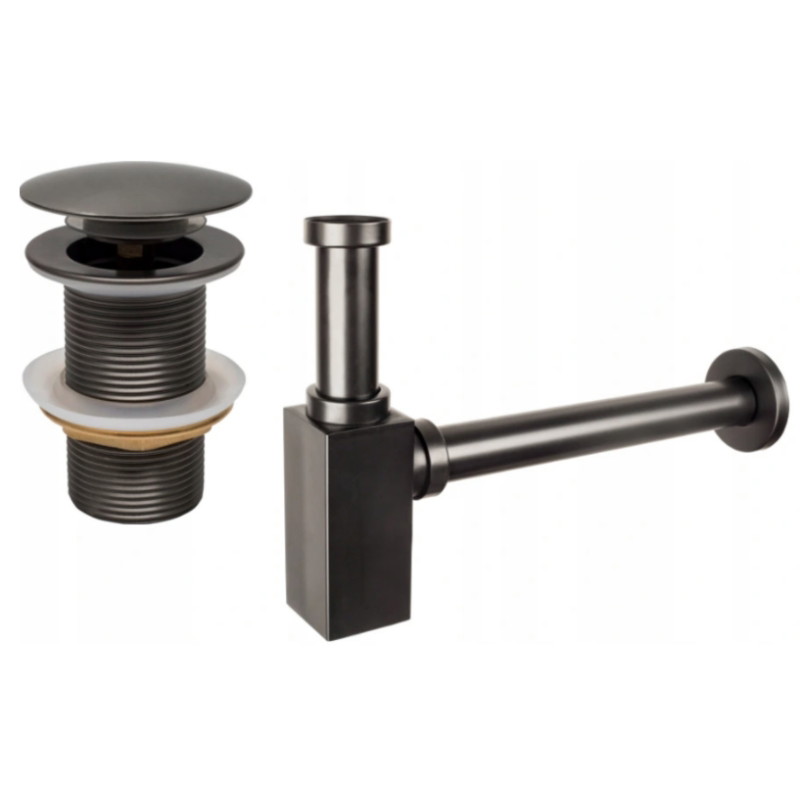 Mexen demi-siphon de lavabo carré avec bouchon clic-clac, sans trop-plein, gun gray brossé - 7991060-66